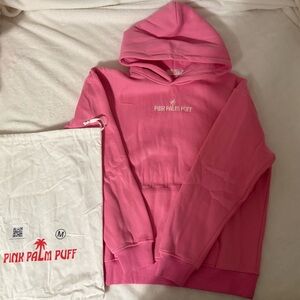 Pink Palm Puff Women's Hoodie - Vibrant Pink